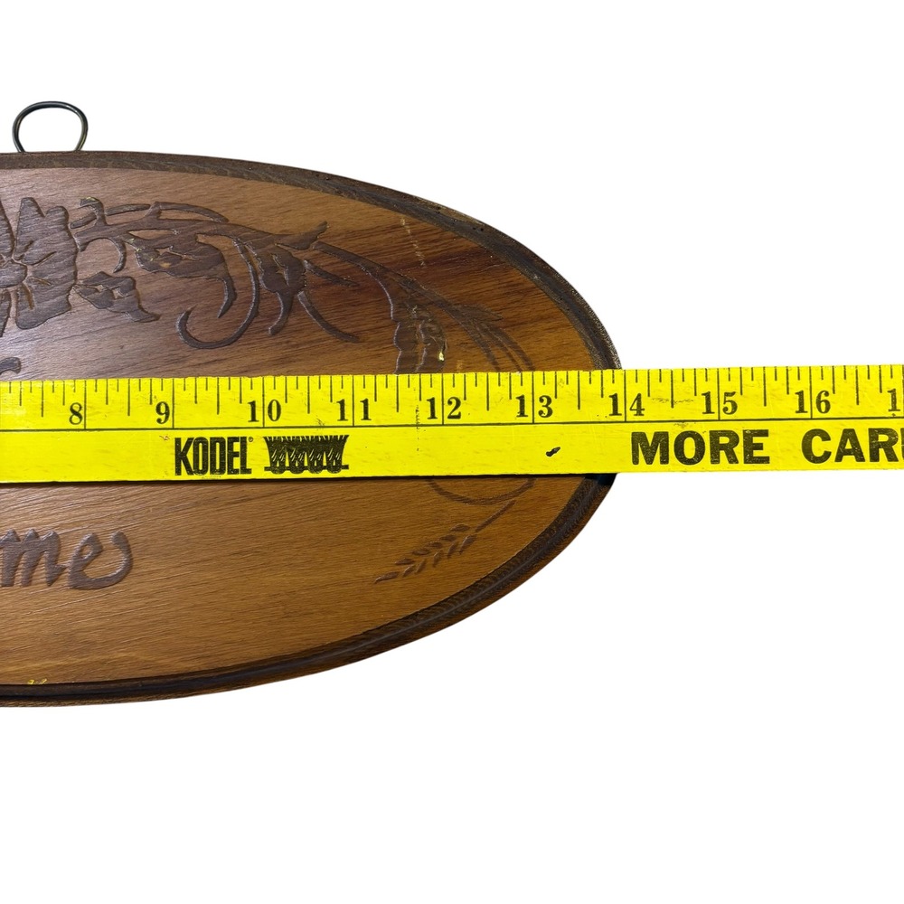 Vintage God Bless Our Home Oval Wood Wall Plaque Engraved Floral Wheat 14 Inch - Picture 6 of 8